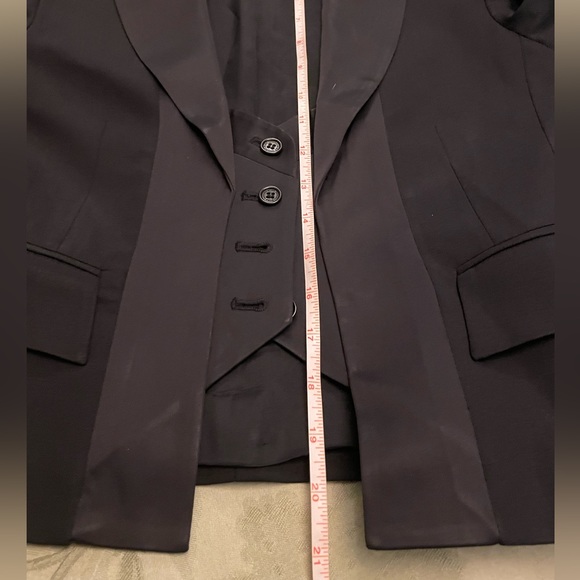 BCBGMaxAzria Tux Style Wool Cropped Blazer Built in Vest Black Shimmer Jacket XS - Picture 13 of 16